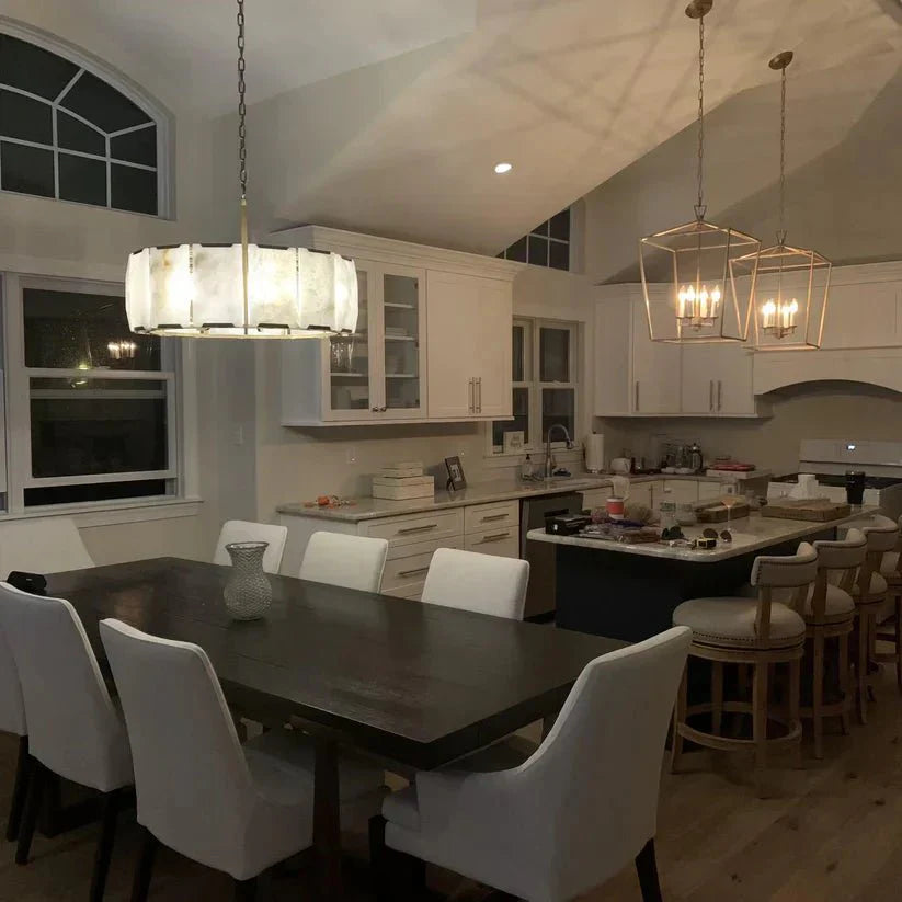 Modern Round Alabaster Chandelier for Living Room/Bedroom - D19.7"*H10.23"Warm LightTrivellolab