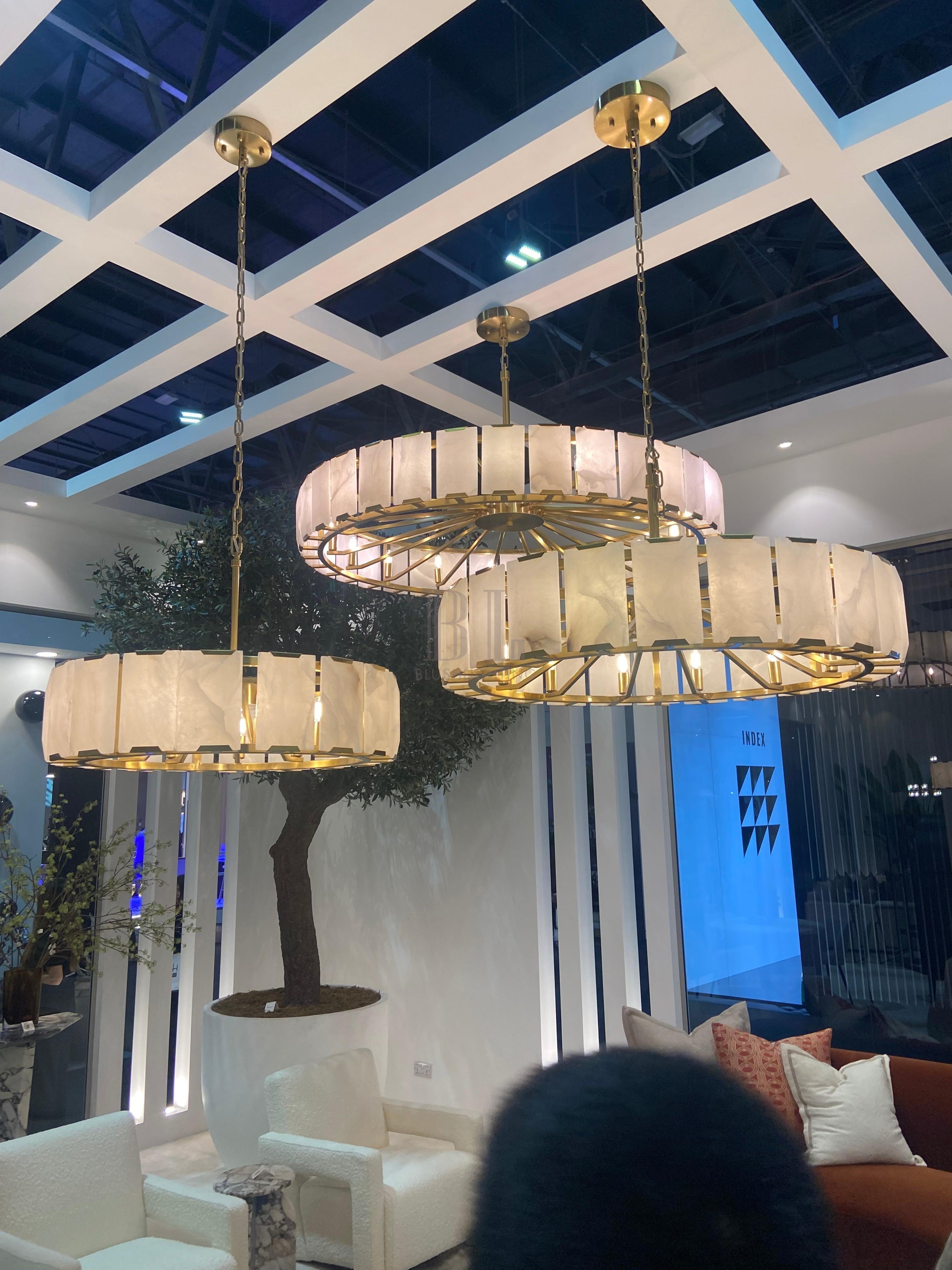 Modern Round Alabaster Chandelier for Living Room/Bedroom - D19.7"*H10.23"Warm LightTrivellolab