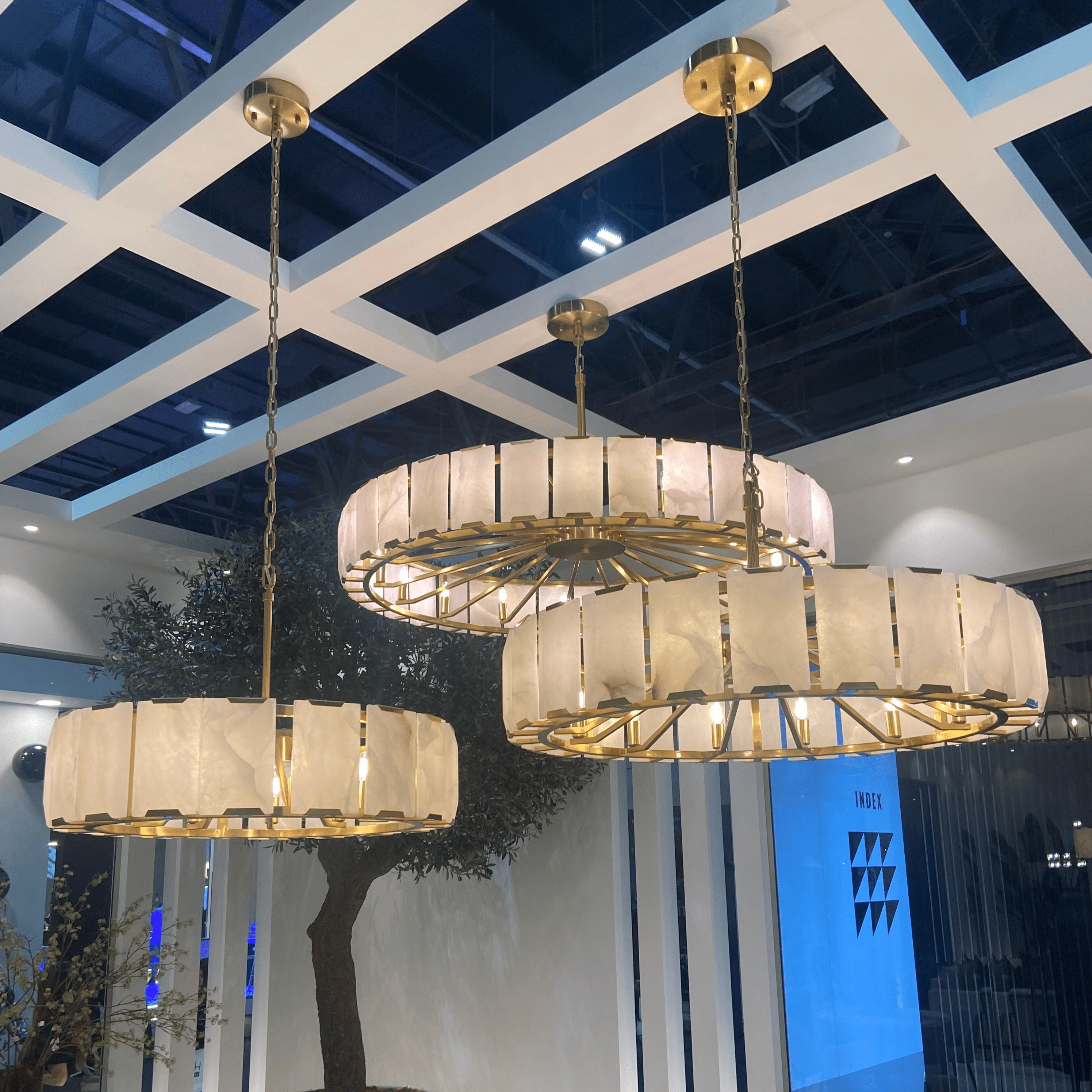 Modern Round Alabaster Chandelier for Living Room/Bedroom - D19.7"*H10.23"Warm LightTrivellolab