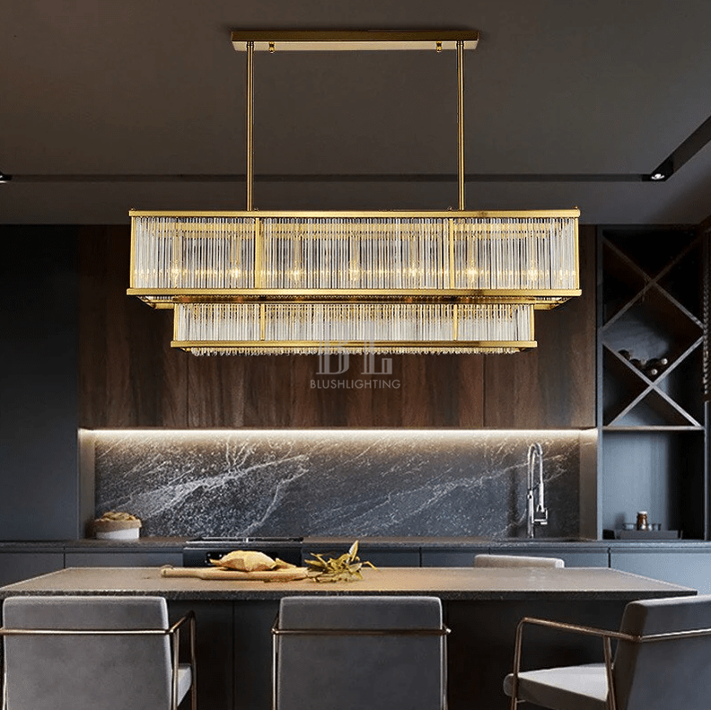 Modern Round/Rectangular Glass Rods Chandelier - Rectangular/L59.1"*H11.8"Warm LightTrivellolab