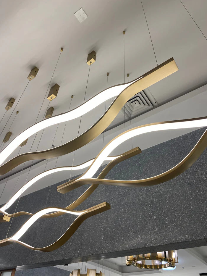 Modern Simple Brass Waving Chandelier for Living/Dining Room/Kitchen Island