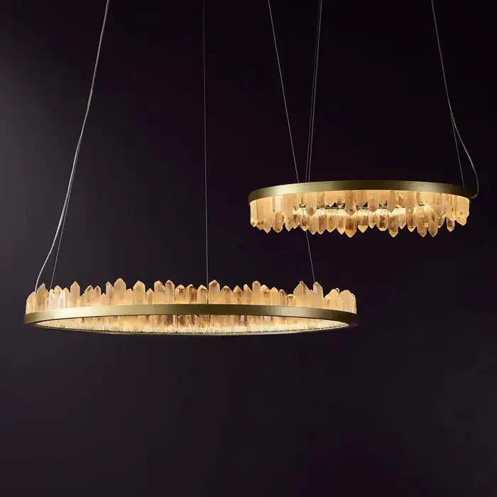 Modern Style Rings Brass & Natural Quartz Crystal Chandelier in Brass/Black Finish - 1 Tier / D23.6" * H4"BrassWarm LightTrivellolab