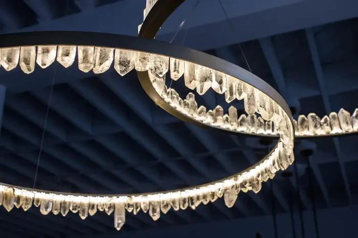 Modern Style Rings Brass & Natural Quartz Crystal Chandelier in Brass/Black Finish - 1 Tier / D23.6" * H4"BrassWarm LightTrivellolab