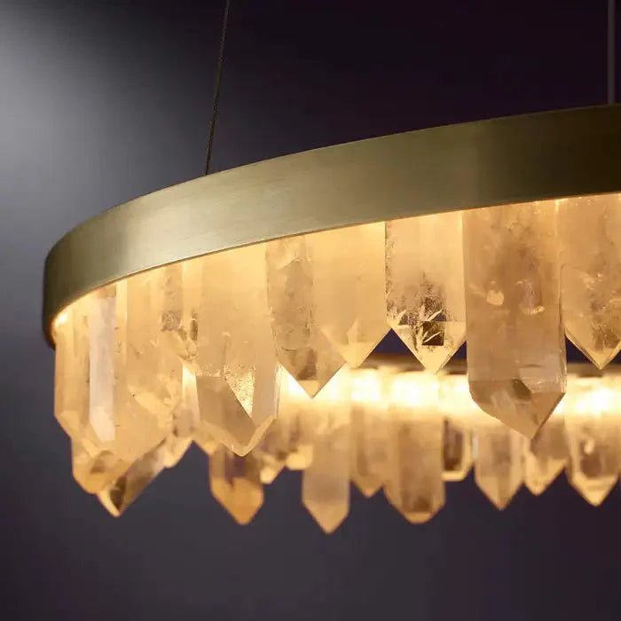 Modern Style Rings Brass & Natural Quartz Crystal Chandelier in Brass/Black Finish - 1 Tier / D23.6" * H4"BrassWarm LightTrivellolab