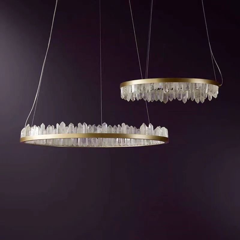 Modern Style Rings Brass & Natural Quartz Crystal Chandelier in Brass/Black Finish - 1 Tier / D23.6" * H4"BrassWarm LightTrivellolab