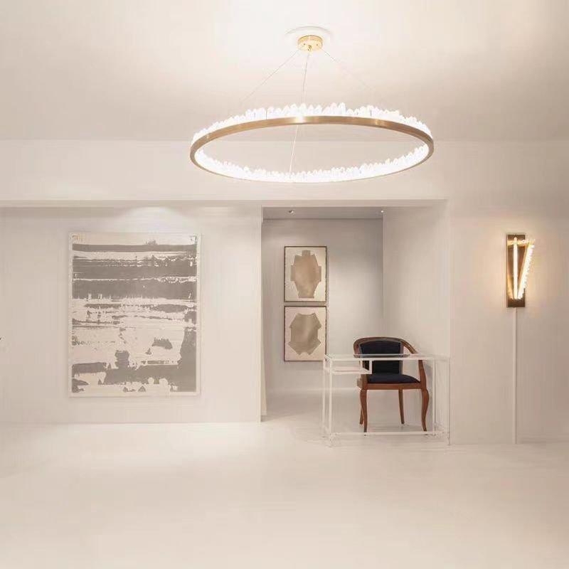 Modern Style Rings Brass & Natural Quartz Crystal Chandelier in Brass/Black Finish - 1 Tier / D23.6" * H4"BrassWarm LightTrivellolab