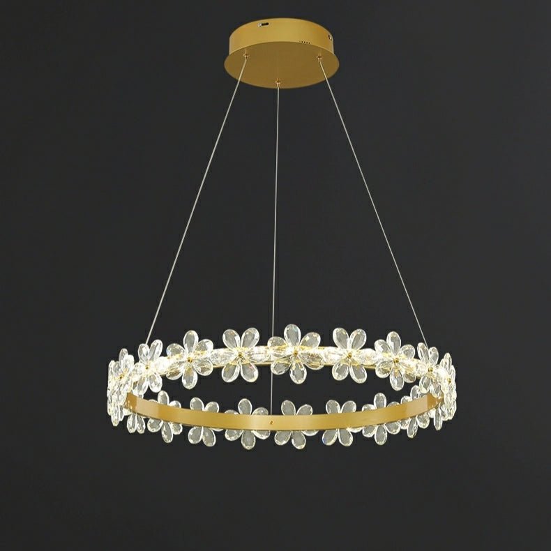 New Style Flower Crystal Chandelier For Living Room Petal Ring Pendant Lighting Fixture for Girls Bedroom - Rectangle L36.6"Dimmable Warm LightTrivellolab