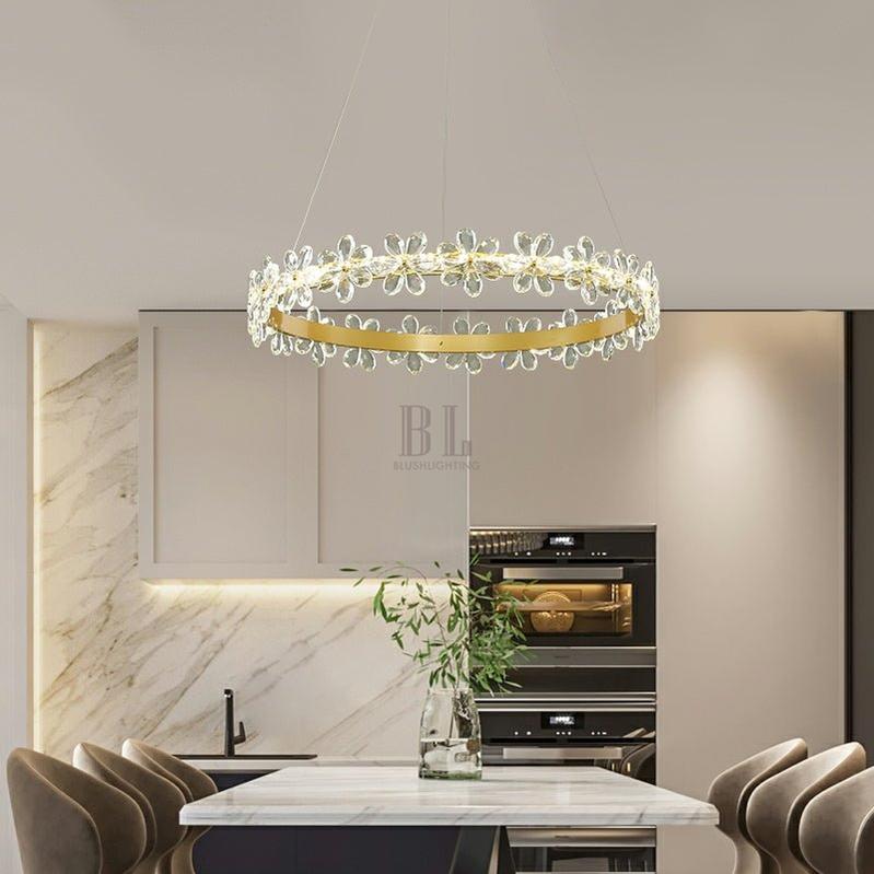 New Style Flower Crystal Chandelier For Living Room Petal Ring Pendant Lighting Fixture for Girls Bedroom - Rectangle L36.6"Warm LightTrivellolab