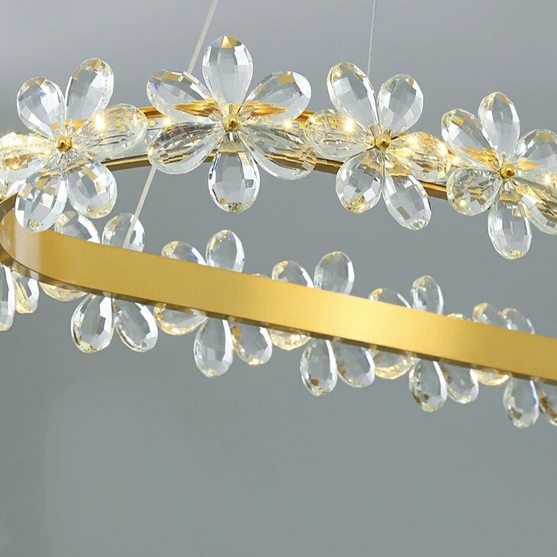 New Style Flower Crystal Chandelier For Living Room Petal Ring Pendant Lighting Fixture for Girls Bedroom - Rectangle L36.6"Dimmable Warm LightTrivellolab