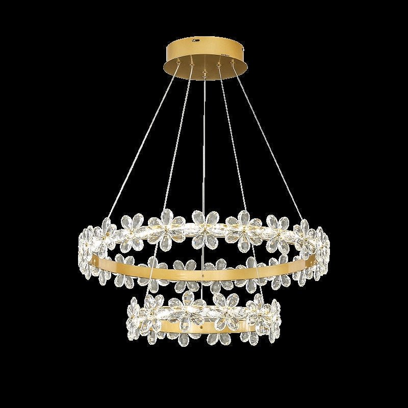 New Style Flower Crystal Chandelier For Living Room Petal Ring Pendant Lighting Fixture for Girls Bedroom - Rectangle L36.6"Dimmable Warm LightTrivellolab