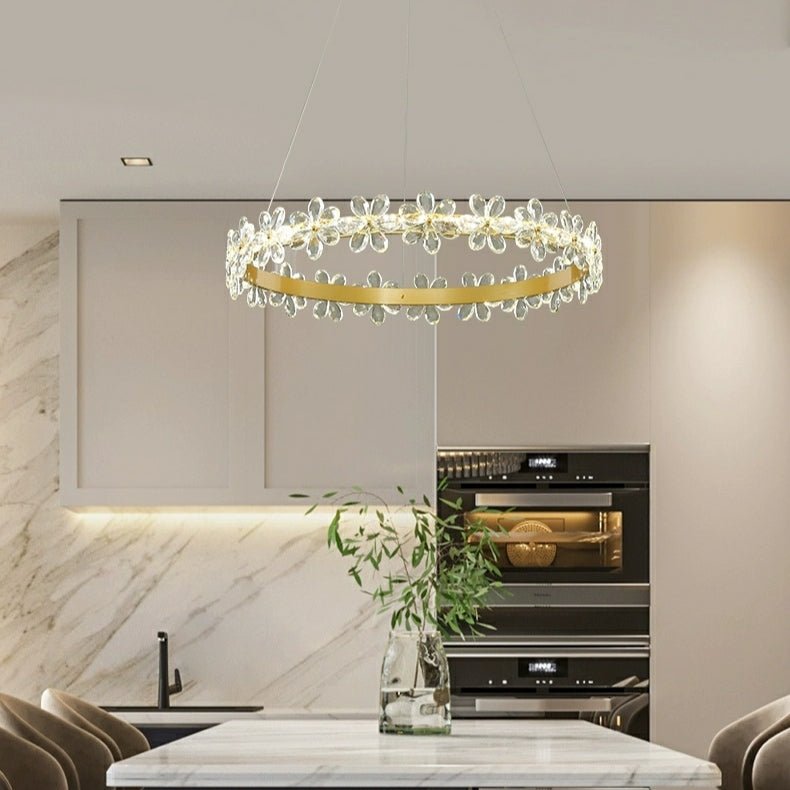 New Style Flower Crystal Chandelier For Living Room Petal Ring Pendant Lighting Fixture for Girls Bedroom - 1 Ring D23.6"Warm LightTrivellolab