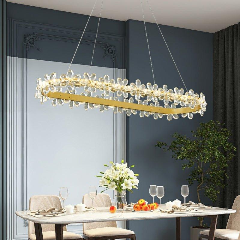 New Style Flower Crystal Chandelier For Living Room Petal Ring Pendant Lighting Fixture for Girls Bedroom - Rectangle L36.6"Warm LightTrivellolab