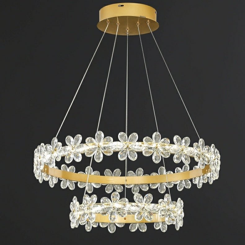 New Style Flower Crystal Chandelier For Living Room Petal Ring Pendant Lighting Fixture for Girls Bedroom - Rectangle L36.6"Dimmable Warm LightTrivellolab