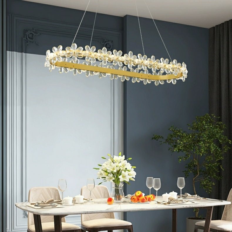 New Style Flower Crystal Chandelier For Living Room Petal Ring Pendant Lighting Fixture for Girls Bedroom - Rectangle L36.6"Dimmable Warm LightTrivellolab