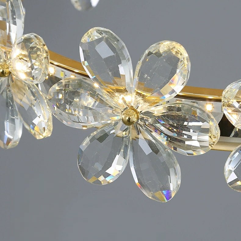 New Style Flower Crystal Chandelier For Living Room Petal Ring Pendant Lighting Fixture for Girls Bedroom - Rectangle L36.6"Dimmable Warm LightTrivellolab