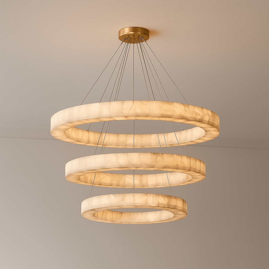 OLYRA 3 - TIER ROUND ALABASTER CHANDELIER 39" 47" 59"D - 100cm / 60cm | 39.4" / 23.6"GoldWarm whiteTrivellolab