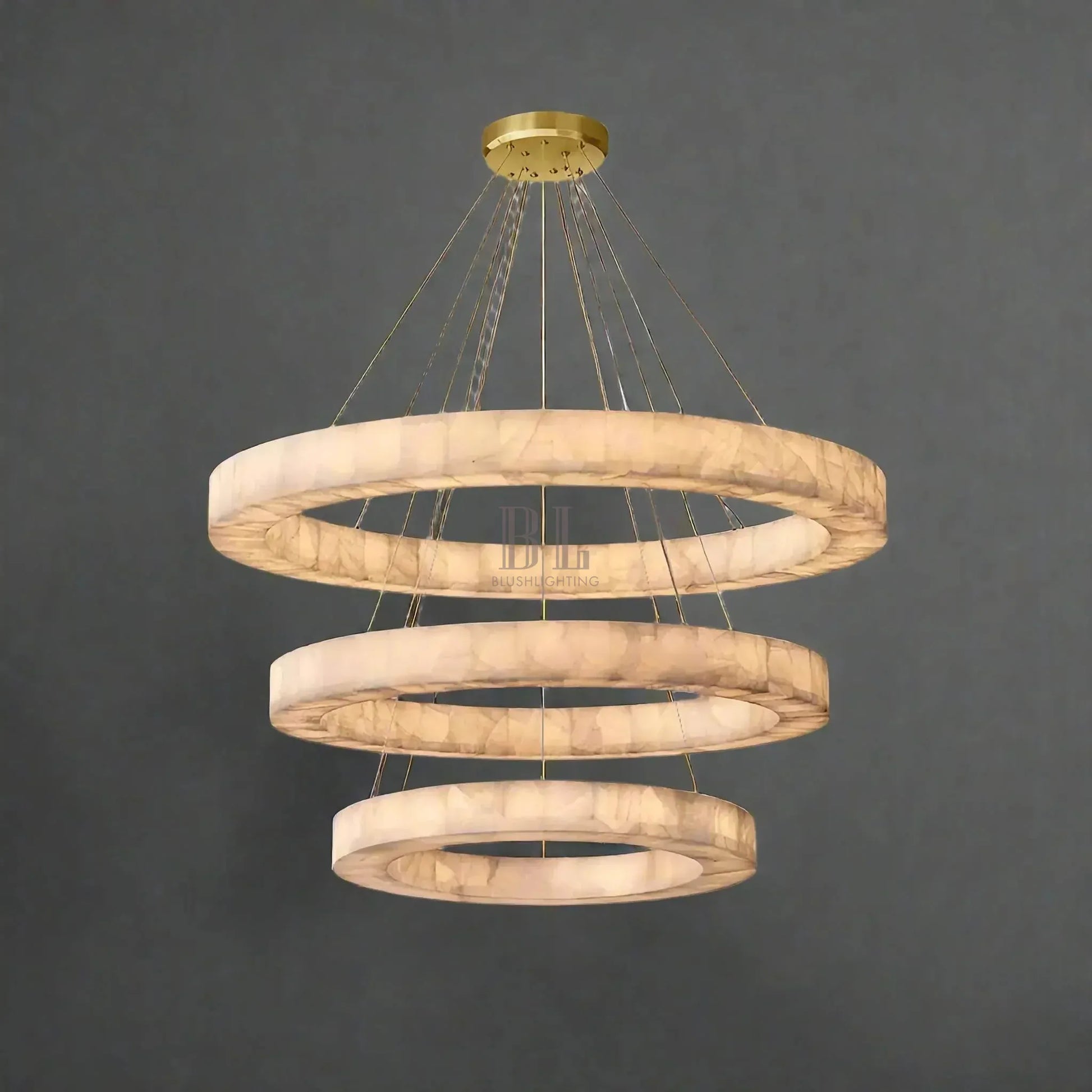 OLYRA 3 - TIER ROUND ALABASTER CHANDELIER 39" 47" 59"D - 100cm / 60cm | 39.4" / 23.6"BlackWarm whiteTrivellolab