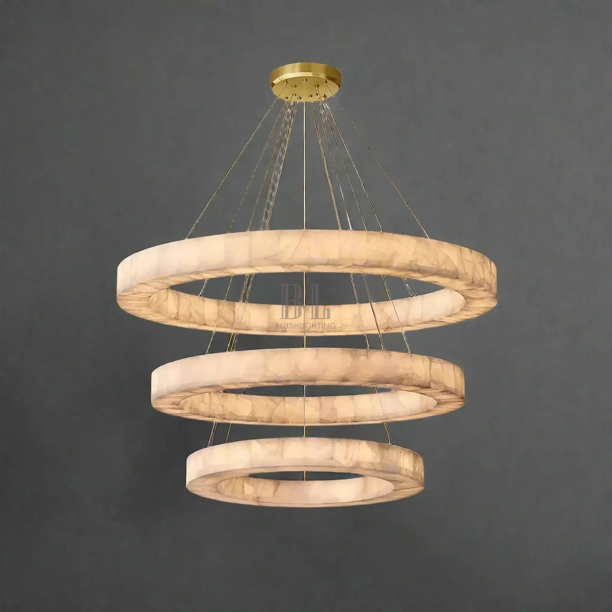 OLYRA 3 - TIER ROUND ALABASTER CHANDELIER 39" 47" 59"D - 100cm / 60cm | 39.4" / 23.6"BlackWarm whiteTrivellolab