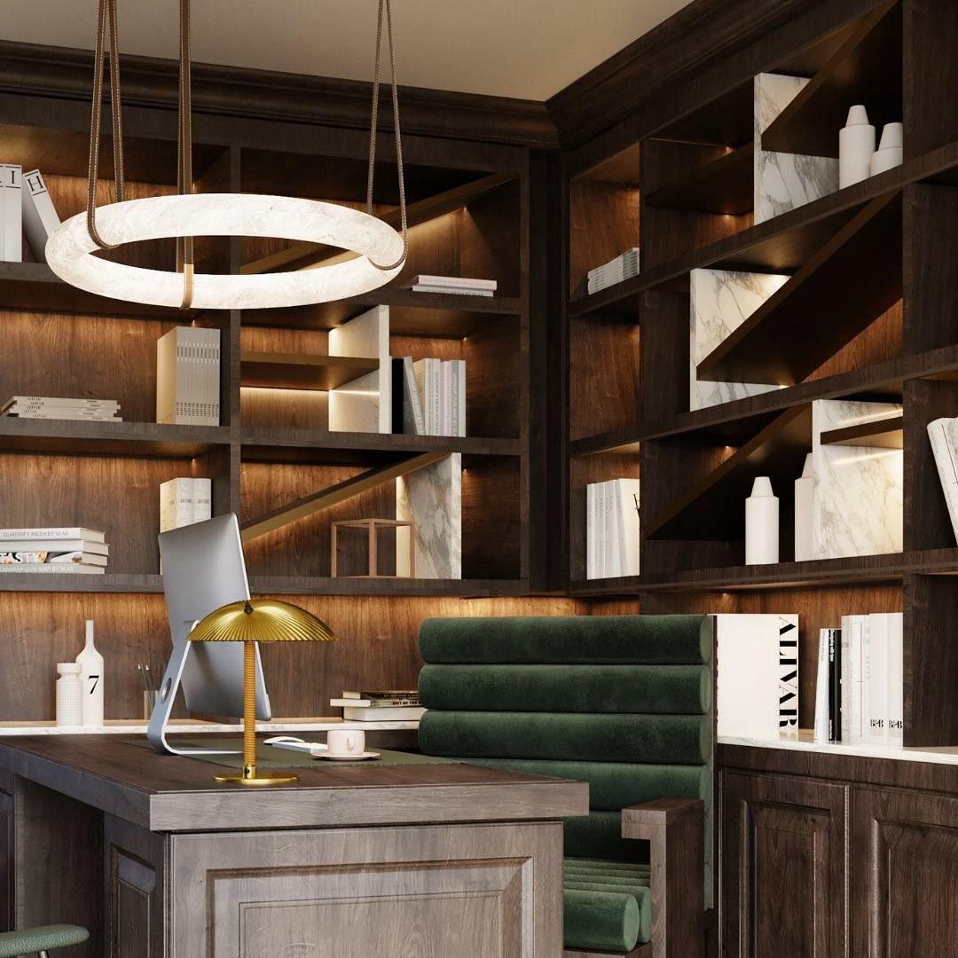 Oslo Pendant Alabaster Chandelier, Halo Ring Chandelier With Leather - 11.8" D Single RingTrivellolab