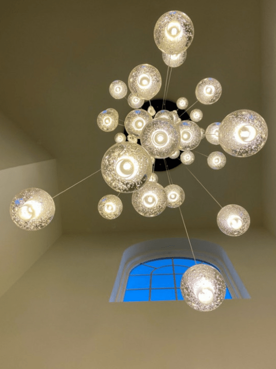 Oversized Nordic Art Round Air Bubbles Pendant Chandelier for Stairs/Spiral Staircase/Hotel Lobby - 7 Lights: D13.8"*H47.2"Warm LightTrivellolab
