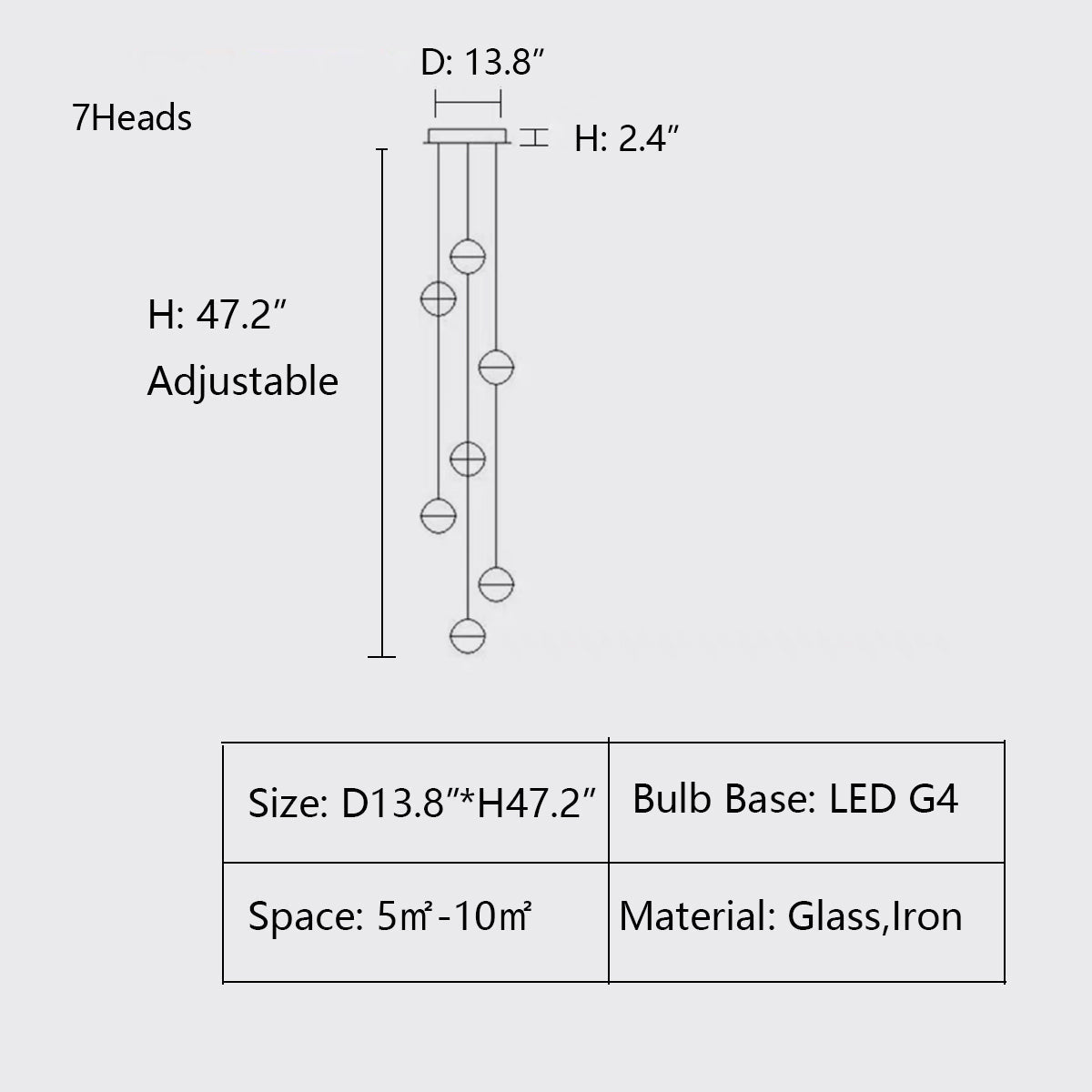 Oversized Nordic Art Round Air Bubbles Pendant Chandelier for Stairs/Spiral Staircase/Hotel Lobby - 7 Lights: D13.8"*H47.2"Warm LightTrivellolab