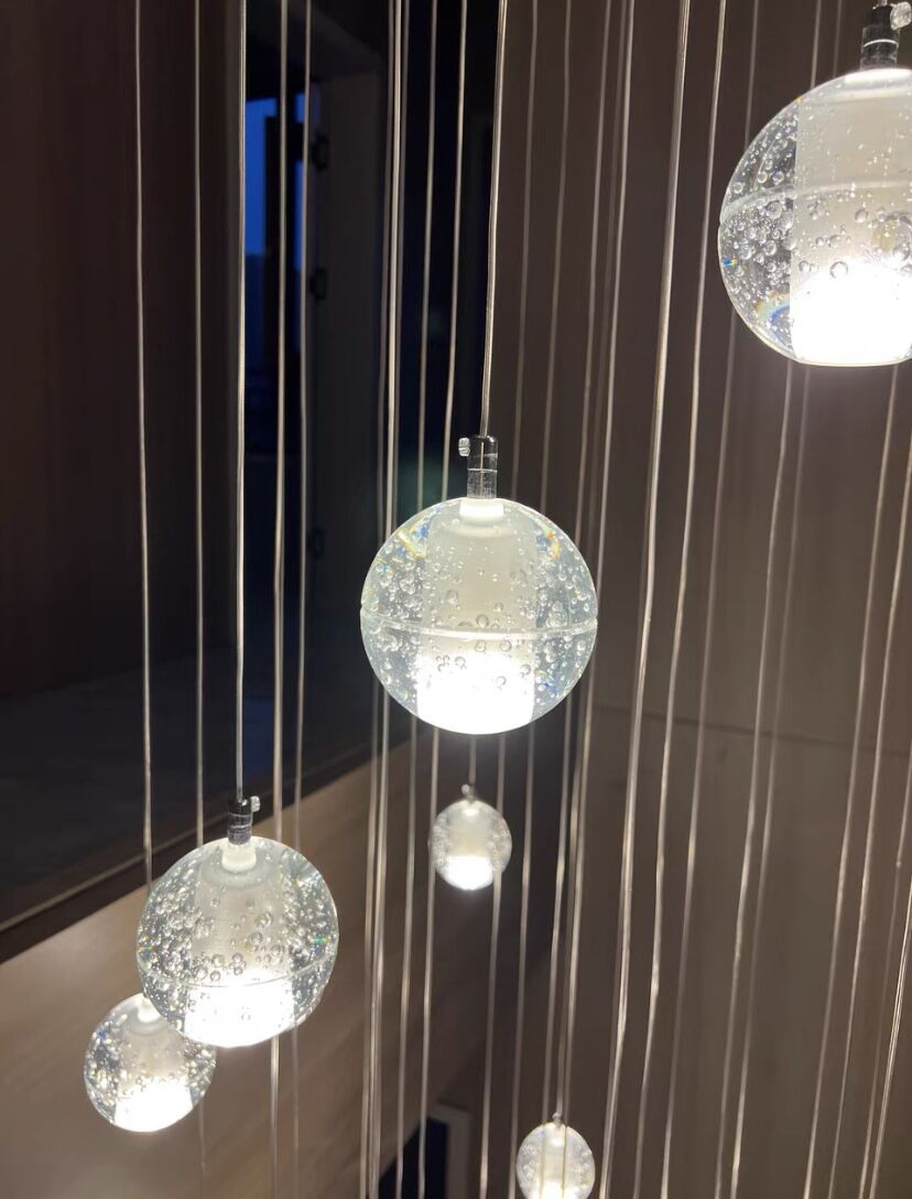 Oversized Nordic Art Round Air Bubbles Pendant Chandelier for Stairs/Spiral Staircase/Hotel Lobby - 7 Lights: D13.8"*H47.2"Warm LightTrivellolab