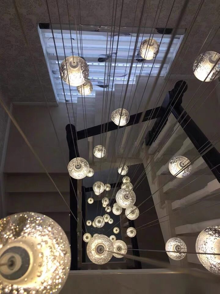 Oversized Nordic Art Round Air Bubbles Pendant Chandelier for Stairs/Spiral Staircase/Hotel Lobby - 7 Lights: D13.8"*H47.2"Warm LightTrivellolab