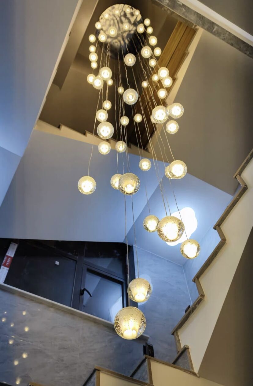 Oversized Nordic Art Round Air Bubbles Pendant Chandelier for Stairs/Spiral Staircase/Hotel Lobby - 7 Lights: D13.8"*H47.2"Warm LightTrivellolab
