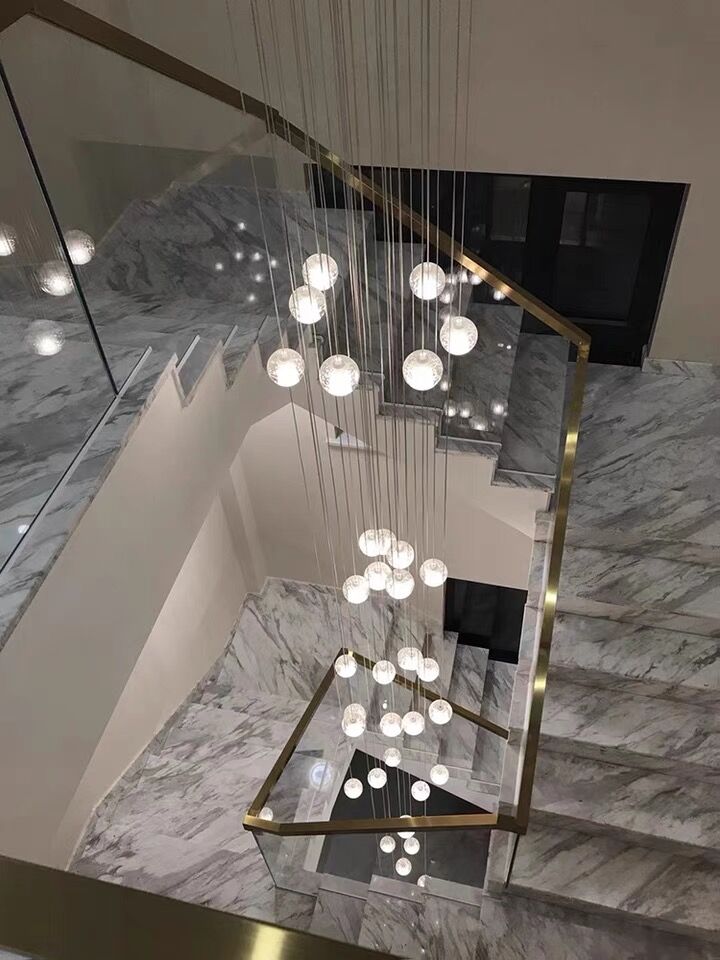 Oversized Nordic Art Round Air Bubbles Pendant Chandelier for Stairs/Spiral Staircase/Hotel Lobby - 7 Lights: D13.8"*H47.2"Warm LightTrivellolab