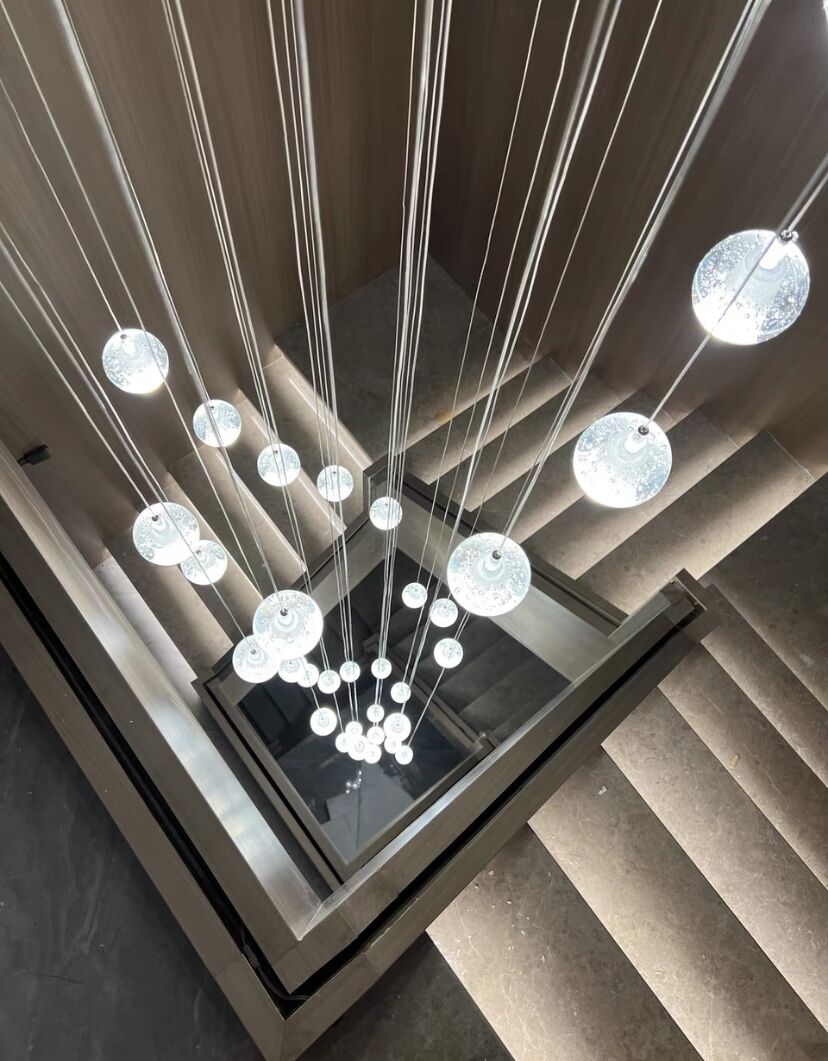 Oversized Nordic Art Round Air Bubbles Pendant Chandelier for Stairs/Spiral Staircase/Hotel Lobby - 7 Lights: D13.8"*H47.2"Warm LightTrivellolab