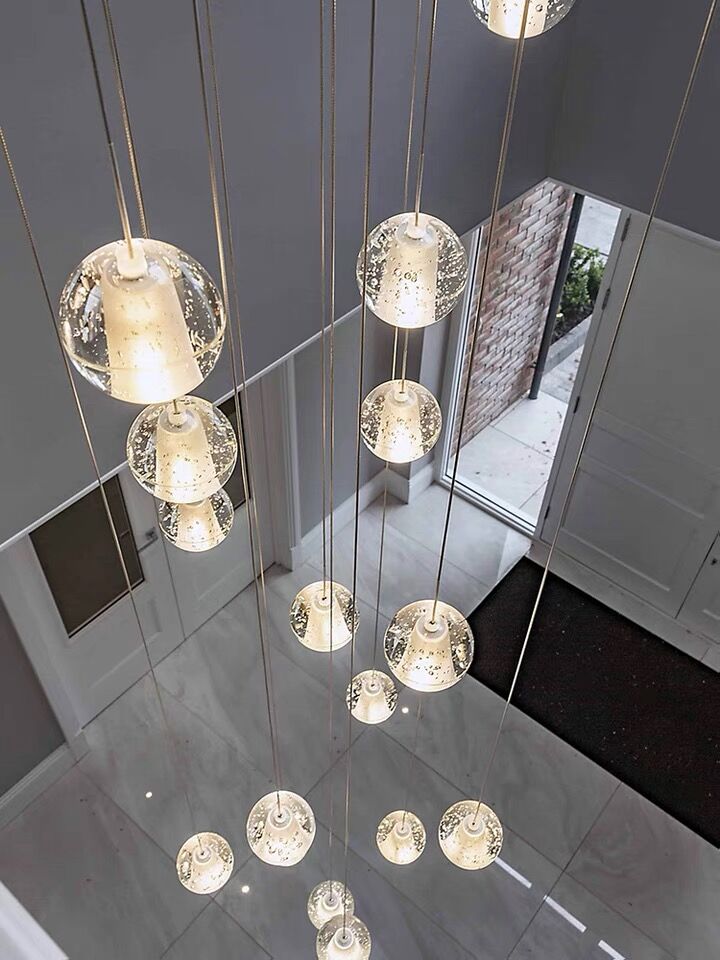 Oversized Nordic Art Round Air Bubbles Pendant Chandelier for Stairs/Spiral Staircase/Hotel Lobby - 7 Lights: D13.8"*H47.2"Warm LightTrivellolab