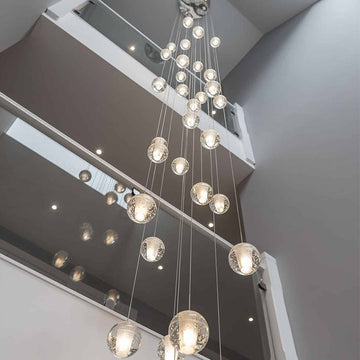 Oversized Nordic Art Round Air Bubbles Pendant Chandelier for Stairs/Spiral Staircase/Hotel Lobby - 7 Lights: D13.8"*H47.2"Warm LightTrivellolab