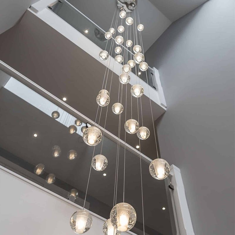 Oversized Nordic Art Round Air Bubbles Pendant Chandelier for Stairs/Spiral Staircase/Hotel Lobby - 7 Lights: D13.8"*H47.2"Warm LightTrivellolab
