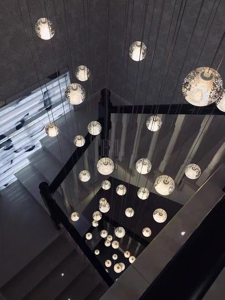 Oversized Nordic Art Round Air Bubbles Pendant Chandelier for Stairs/Spiral Staircase/Hotel Lobby - 7 Lights: D13.8"*H47.2"Warm LightTrivellolab