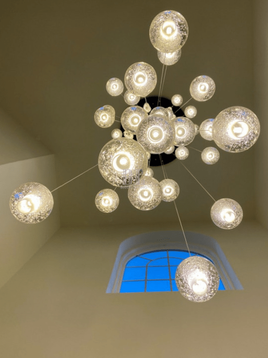 Oversized Nordic Art Round Air Bubbles Pendant Chandelier for Stairs/Spiral Staircase/Hotel Lobby - 7 Lights: D13.8"*H47.2"Warm LightTrivellolab