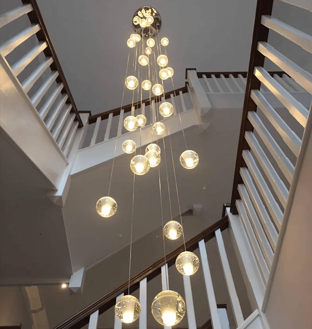 Oversized Nordic Art Round Air Bubbles Pendant Chandelier for Stairs/Spiral Staircase/Hotel Lobby - 7 Lights: D13.8"*H47.2"Warm LightTrivellolab