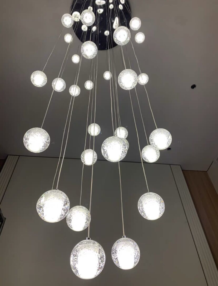 Oversized Nordic Art Round Air Bubbles Pendant Chandelier for Stairs/Spiral Staircase/Hotel Lobby - 7 Lights: D13.8"*H47.2"Warm LightTrivellolab
