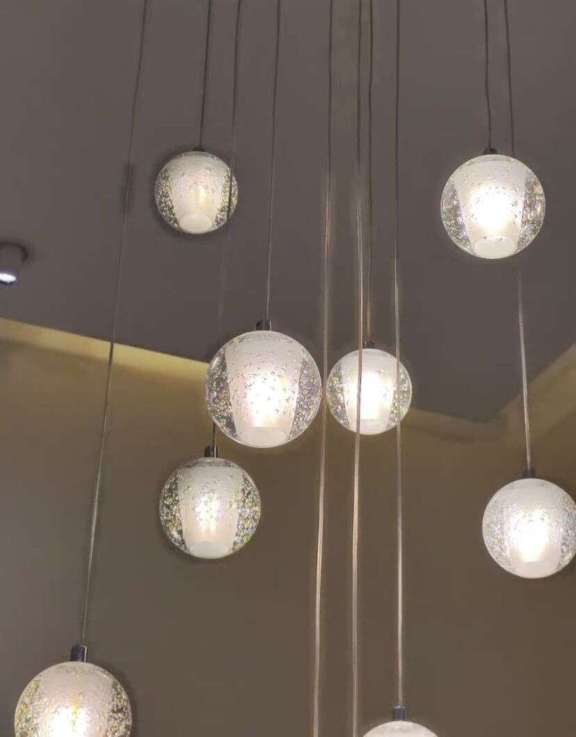 Oversized Nordic Art Round Air Bubbles Pendant Chandelier for Stairs/Spiral Staircase/Hotel Lobby - 7 Lights: D13.8"*H47.2"Warm LightTrivellolab