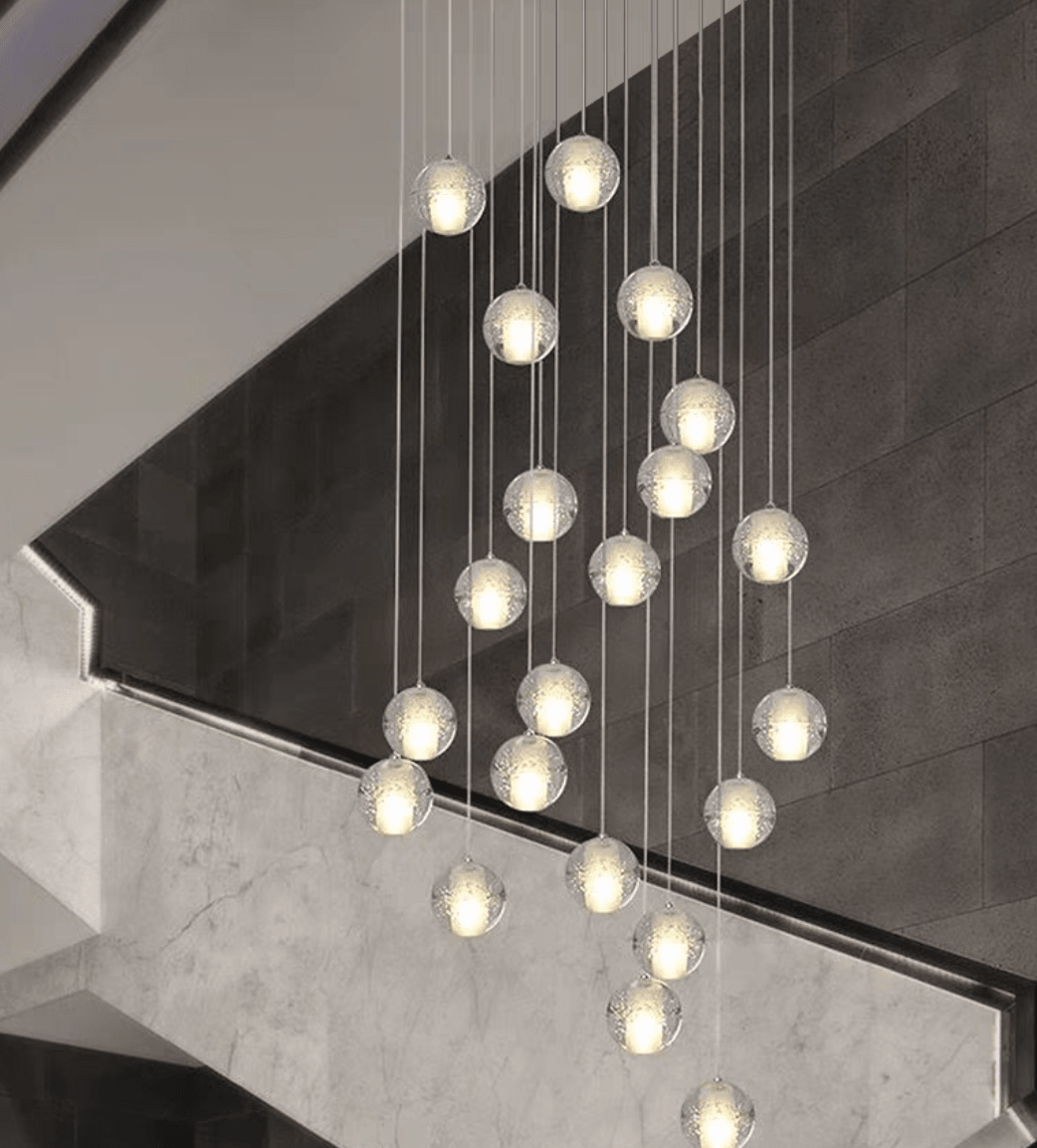 Oversized Nordic Art Round Air Bubbles Pendant Chandelier for Stairs/Spiral Staircase/Hotel Lobby - 7 Lights: D13.8"*H47.2"Warm LightTrivellolab