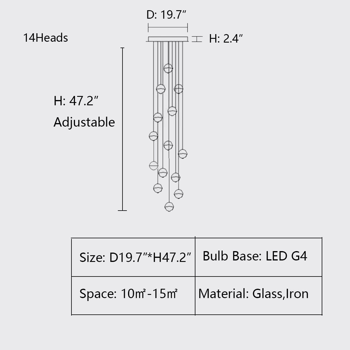 Oversized Nordic Art Round Air Bubbles Pendant Chandelier for Stairs/Spiral Staircase/Hotel Lobby - 7 Lights: D13.8"*H47.2"Warm LightTrivellolab