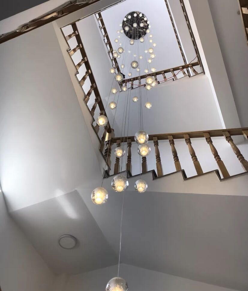 Oversized Nordic Art Round Air Bubbles Pendant Chandelier for Stairs/Spiral Staircase/Hotel Lobby - 7 Lights: D13.8"*H47.2"Warm LightTrivellolab