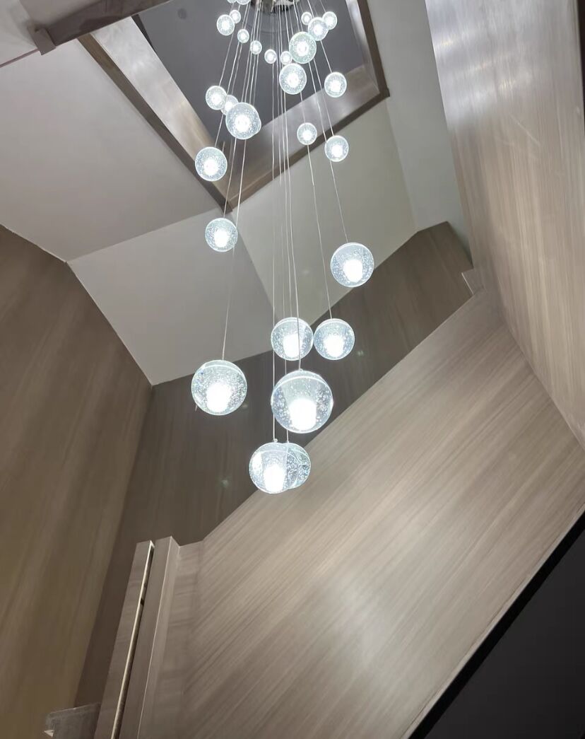Oversized Nordic Art Round Air Bubbles Pendant Chandelier for Stairs/Spiral Staircase/Hotel Lobby - 7 Lights: D13.8"*H47.2"Warm LightTrivellolab