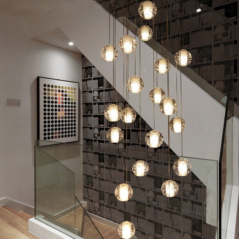 Oversized Nordic Art Round Air Bubbles Pendant Chandelier for Stairs/Spiral Staircase/Hotel Lobby - 7 Lights: D13.8"*H47.2"Warm LightTrivellolab