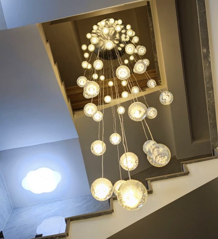 Oversized Nordic Art Round Air Bubbles Pendant Chandelier for Stairs/Spiral Staircase/Hotel Lobby - 7 Lights: D13.8"*H47.2"Warm LightTrivellolab