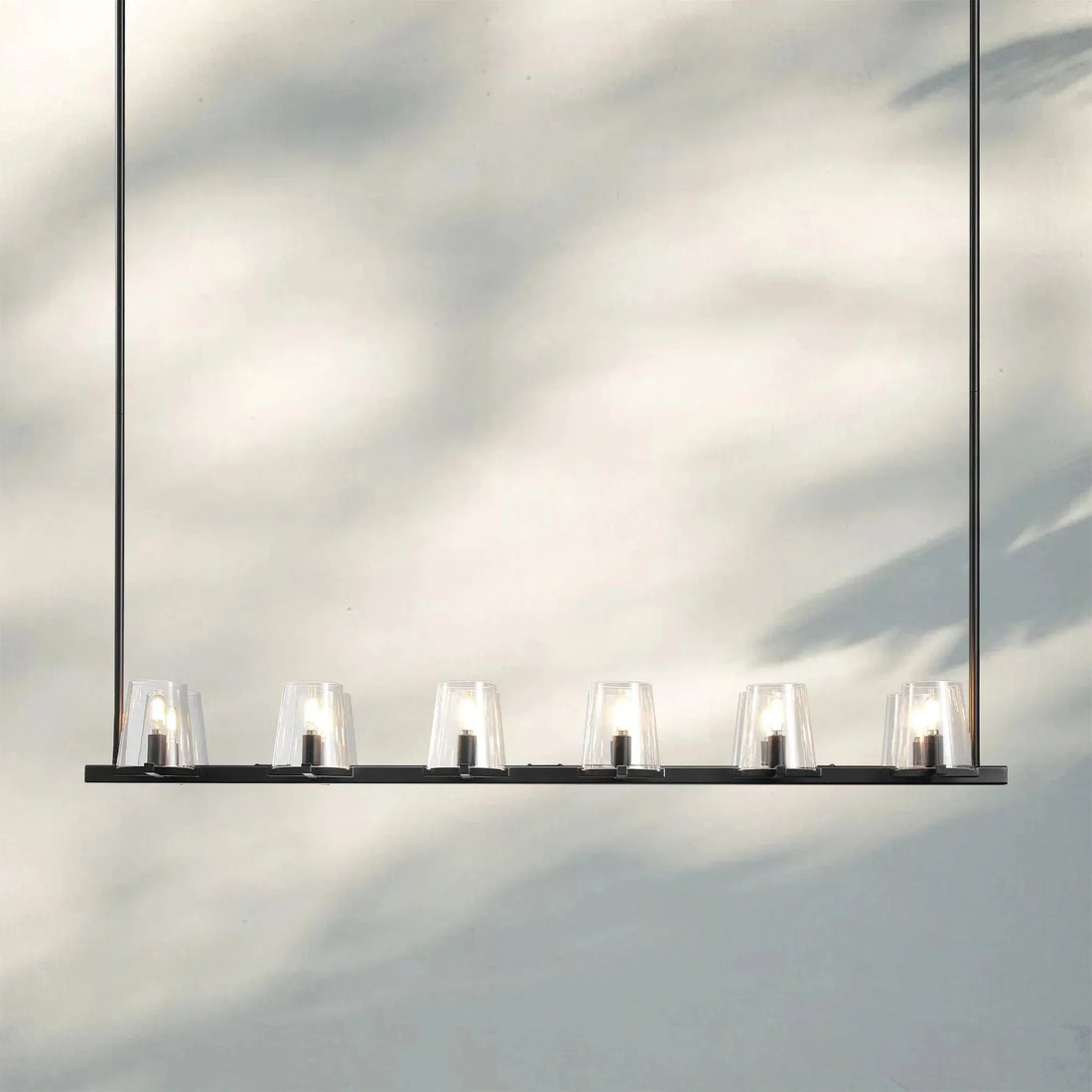 Pauilla Claar Glass Linear Chandelier-Linear 60" 12-Light-Lacquered Burnished Brass-