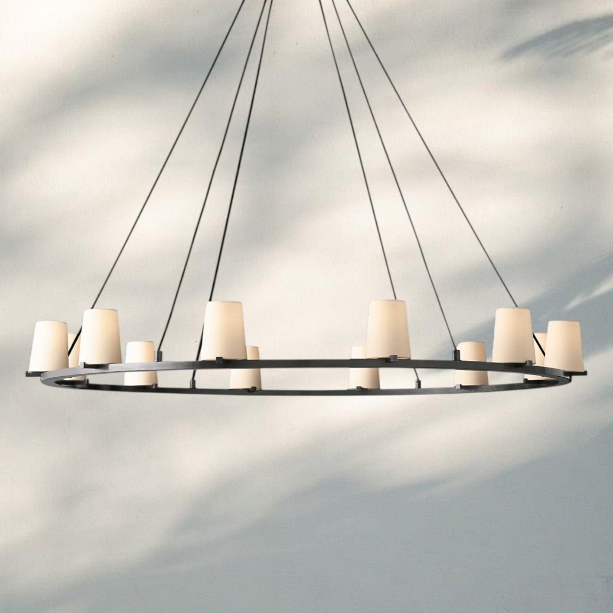 Pauilla Fabric Shade Round Chandelier 36" 48" 60″-60” 12-Light-Bronze-