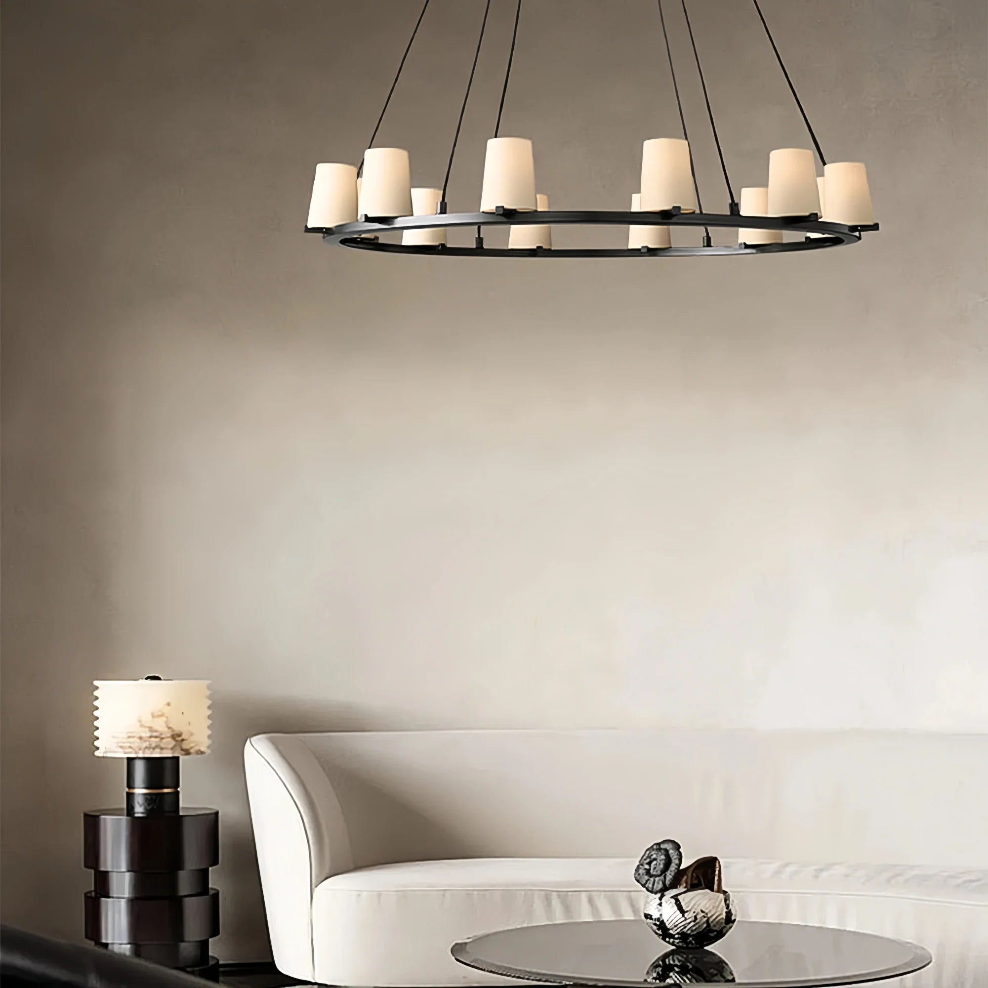 Pauilla Fabric Shade Round Chandelier 36" 48" 60″