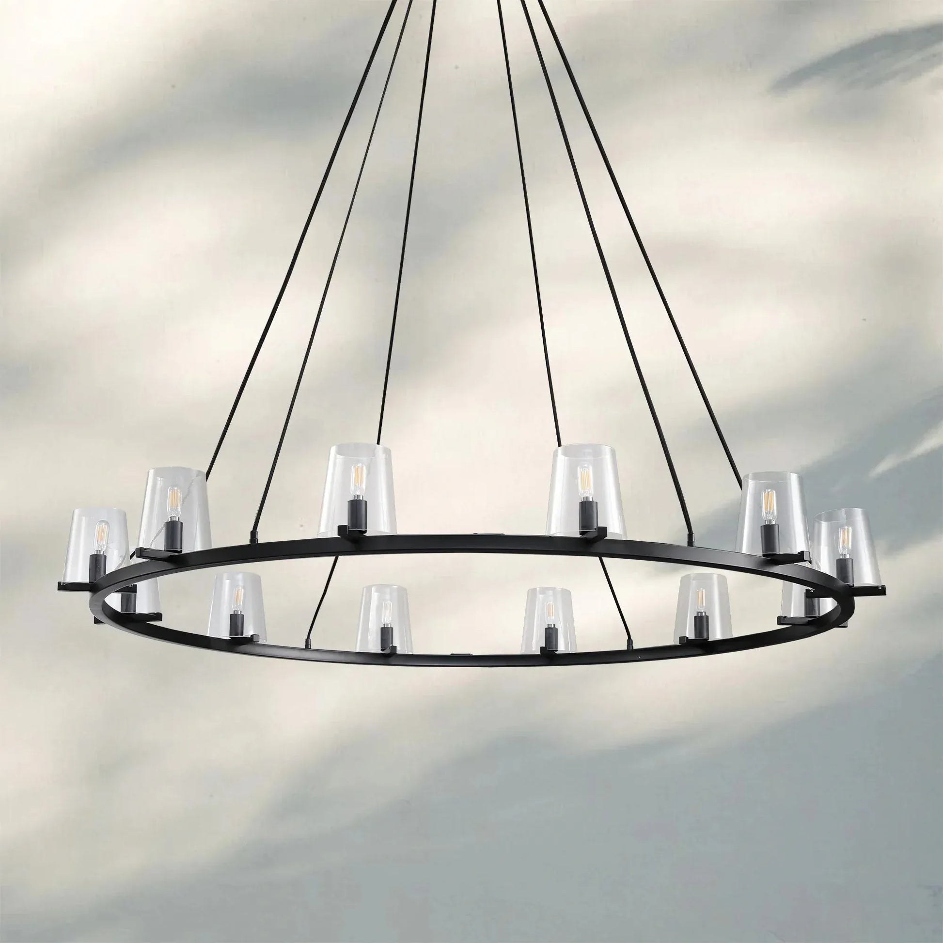 Pauilla Modern Clear Glass Round Chandelier 36'' 48‘’ 60‘’-Round 60" 12-Light-Matte Black-