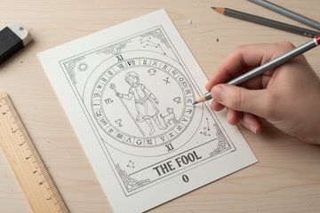Pencil sketch of tarot card design