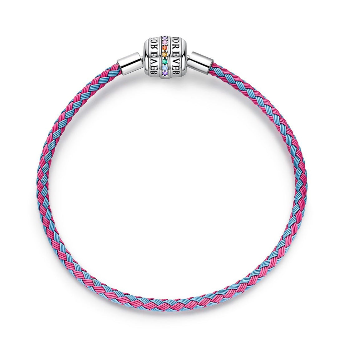 Trivellolab Pink & Blue Braided Leather Bracelet with Forever Clasp